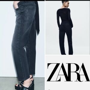 Zara Woman The Relaxed Fit Wide Leg Jean Indigo Black (Dark Blue) 33" inseam